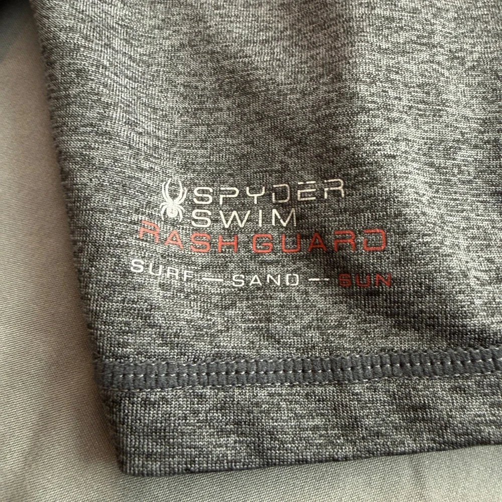 Spyder Swim Mens Rash‎ Guard Long Sleeve Charcoal Gray Heather Surf Shirt Logo